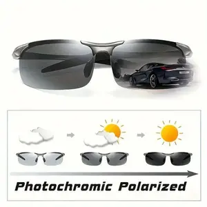 Photochromic Polarized Fashion Glasses - Frameless Photochromic Lenses Unisex, Retro Half Metal Frame, Blue Light Filter, Sport Style, Suitable for Outdoor Outings