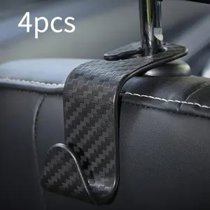4pcs Premium Carbon Fiber Car Seat Hooks - Car Accessories - Space-Saving, Durable, and Heavy-Duty for Hanging Bags, Sundries, and Objects - Easy to Install and Concealed Design