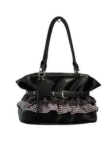 Sweet Cool Star Pendant Tote Bag, Plaid Ruffle Shoulder Bag, Unique Design Leaf Edge, Daily Street/college Casual Backpack