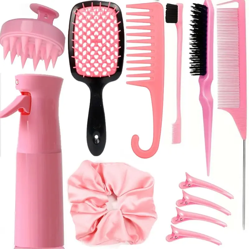12 Pcs Hair Brush Set with Hair Spray Bottle Brush for Wet Dry Curly Hair,