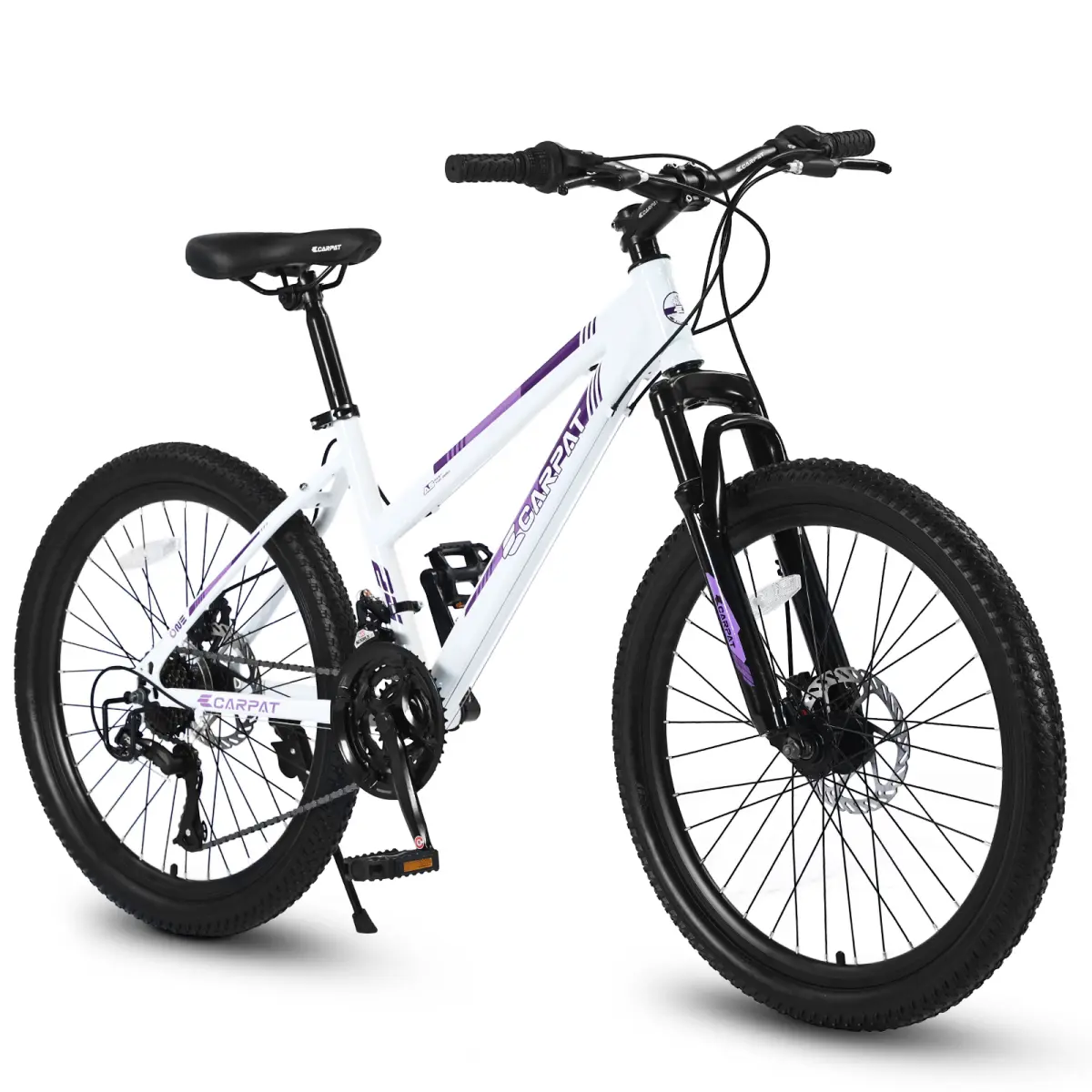 Mercury100 24-Inch Hardtail Mountain Bike for Girls/Women, Shimano 21-Speed, Dual Disc Brakes, 100mm Front Suspension, Low Standover Ergonomic Steel Frame, High-Quality Tires, White Pink, Suitable for On-Road Rides, Bikes