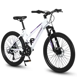 Mercury100 24 Inch Mountain Bike for Teenagers Girls Women Shimano 21 Speeds Dual Disc Brakes 100mm Front Suspension White Pink Ergonomic Steel Frame High-Quality Tires