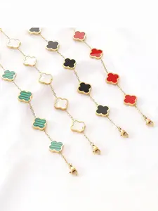 18K Gold Plated Clover Lucky Bracelet for Women  Flower Four Leaf Link Bracelets Trendy Jewelry Gifts for Women (4pcs)