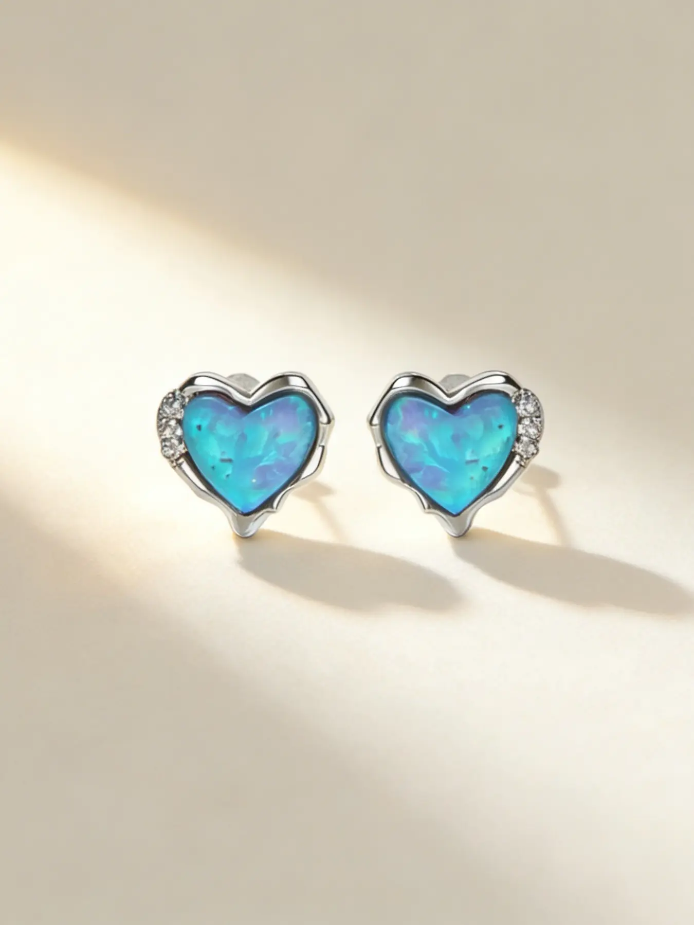 Women's Elegant Heart Opal Brilliant Stud Earrings, Sparkling Ear Jewelry, Hypoallergenic Nickel-Free, Casual Fashion Jewelry, Cute Jewelry, Perfect Gift for Friends and Valentine's Day