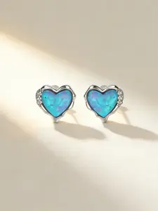 Elegant Women's 925 Silver Plated Heart Opal Earrings, Stud Earrings Jewelry, Heart Shape Earrings, Hypoallergenic Fashion Jewelry, Heart Shaped Earrings, Perfect Gift for Birthday and Valentine's Day