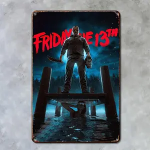 Friday the 13th Jason Voorhees Metal Tin Sign Wall Art Waterproof Dustproof 8x12 Inches Perfect for Home Bar Cafe Decor Gift for Horror Enthusiasts