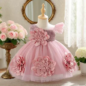 3099 Girls new style princess dress 3D flower tutu skirt birthday party performance host children's dress