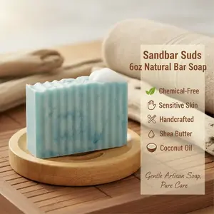 Sandbar SUDS Extra Large 6oz+ Natural Bar Soap | Creamy Shea Butter & Coconut Oil Formula | Chemical-Free, Phthalate & Paraben Free | Handcrafted Artisan Soap | Made in USA | Gentle for Sensitive Skin