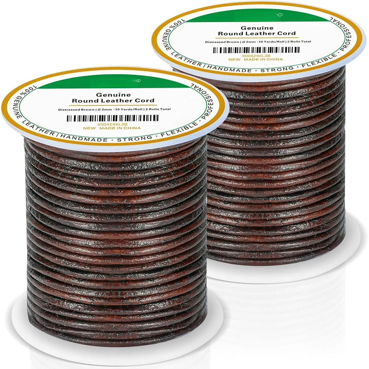 2 Rolls  Genuine Round Leather Cord for  Making & Leather Crafting, 2mm Thin Leather String Lace, Real Leather Rope for Crafts, Bracelets, Necklaces, , Braiding (Distressed Brown)
