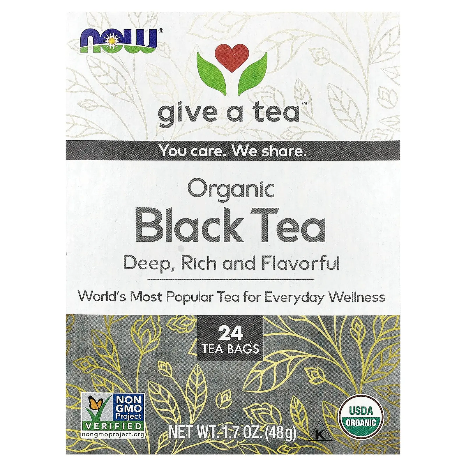 NOW Foods Organic Black Tea, 24 Tea Bags, 1.7 oz (48 g)