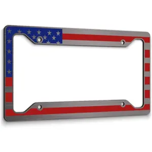 American Flag Brushed Metal Style License Plate Frame – Patriotic 3mm Aluminum Composite – Heavy Duty UV Printed Auto Accessory – 6.5" x 12.5"
