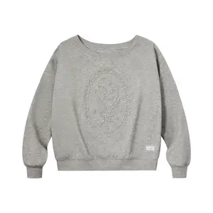 PSO Women’s Long Sleeve Pullover Casual Sweatshirt - Floral 3D Embossing, Off-Shoulder Tops for Petite Figures, Stylish Women’s Clothes TKW004