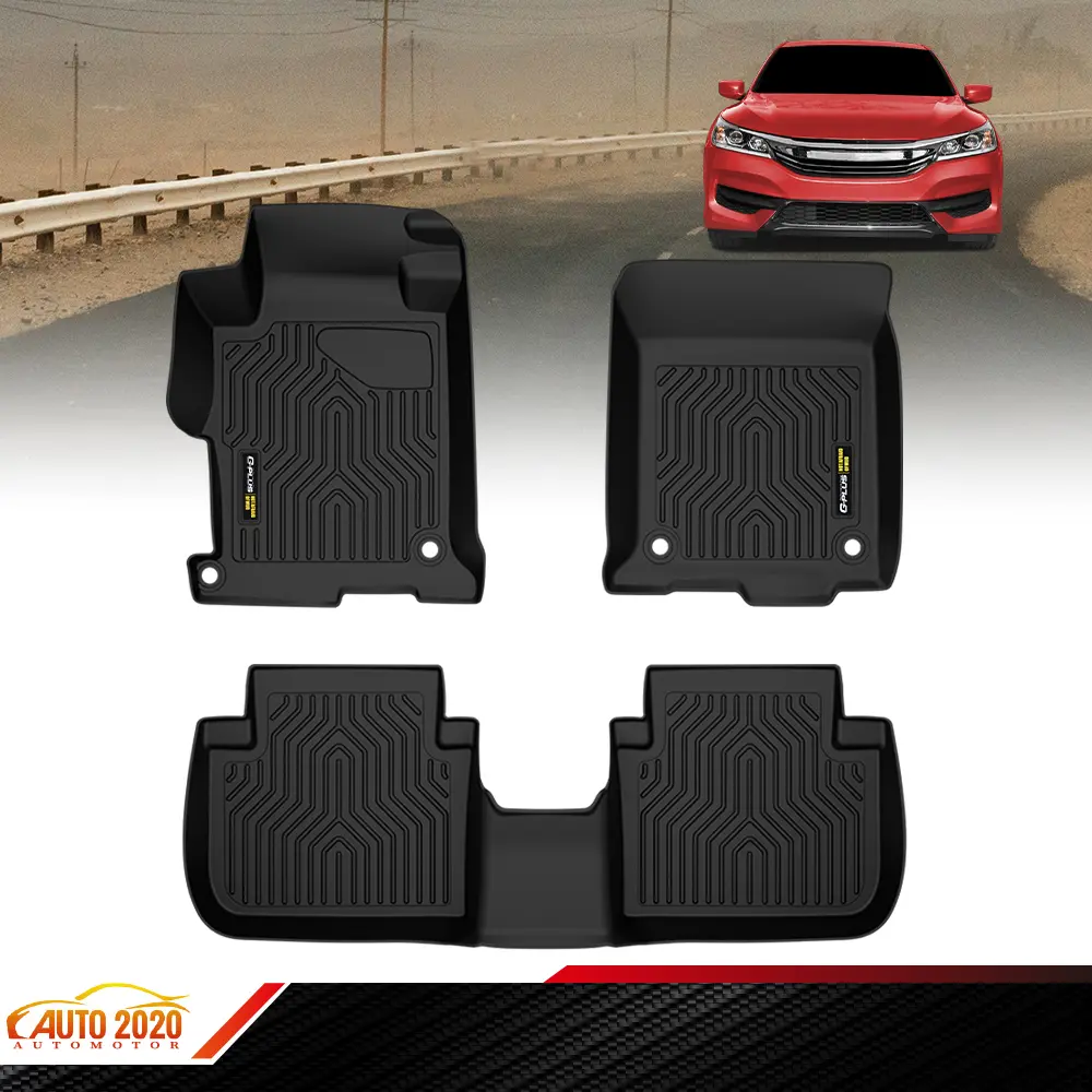 Automotive Floor Mats for 2013-2017 Honda Accord Sedans, TPE All-Weather Waterproof Easy-to-Clean Black Car Accessories Set with Buckle Fixing, Deep Grooves, Slip-Resistant Liners