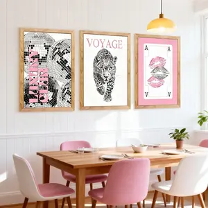 3pcs/set Leopard Printed Cheetah Wall Art Picture 8 Ball Lucky Prints Sexy Lips Canvas Paintings Pink Girly Posters Home Decor For Living Room