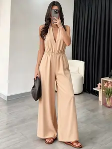 2026 Summer New European Style V-Neck Halter Backless One-Piece Jumpsuit Pants for Women, Elegant Fashion Chic Design, Commuter French Style