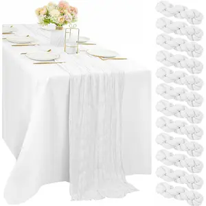 12 Pcs White Cheesecloth 10FT Runner for Tables Gauze Boho Cheese Cloth Decoration Rustic Semi Sheer Runner for Wedding Birthday Bridal Shower (White)