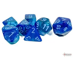 Gemini Luminary (Blue-Blue/Light Blue) Chessex Brand D&D/RPG Polyhedral Dice Set - 7 Dice with Clear Storage Case