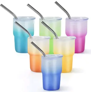 6-Pk Mini Tumblers Gradient colors- 3 oz Frosted Sublimation Shot Glasses with Lids & Stainless Steel Straws Drinkware Stylish Set