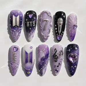 BTS Arirang Album Press On Nails | 2026 Comeback Member Name Art | Purple White Silver K-pop Nails | OT7 Reunion Fake Nails Nail Art Kit Nail Box fathersdaygiftideas