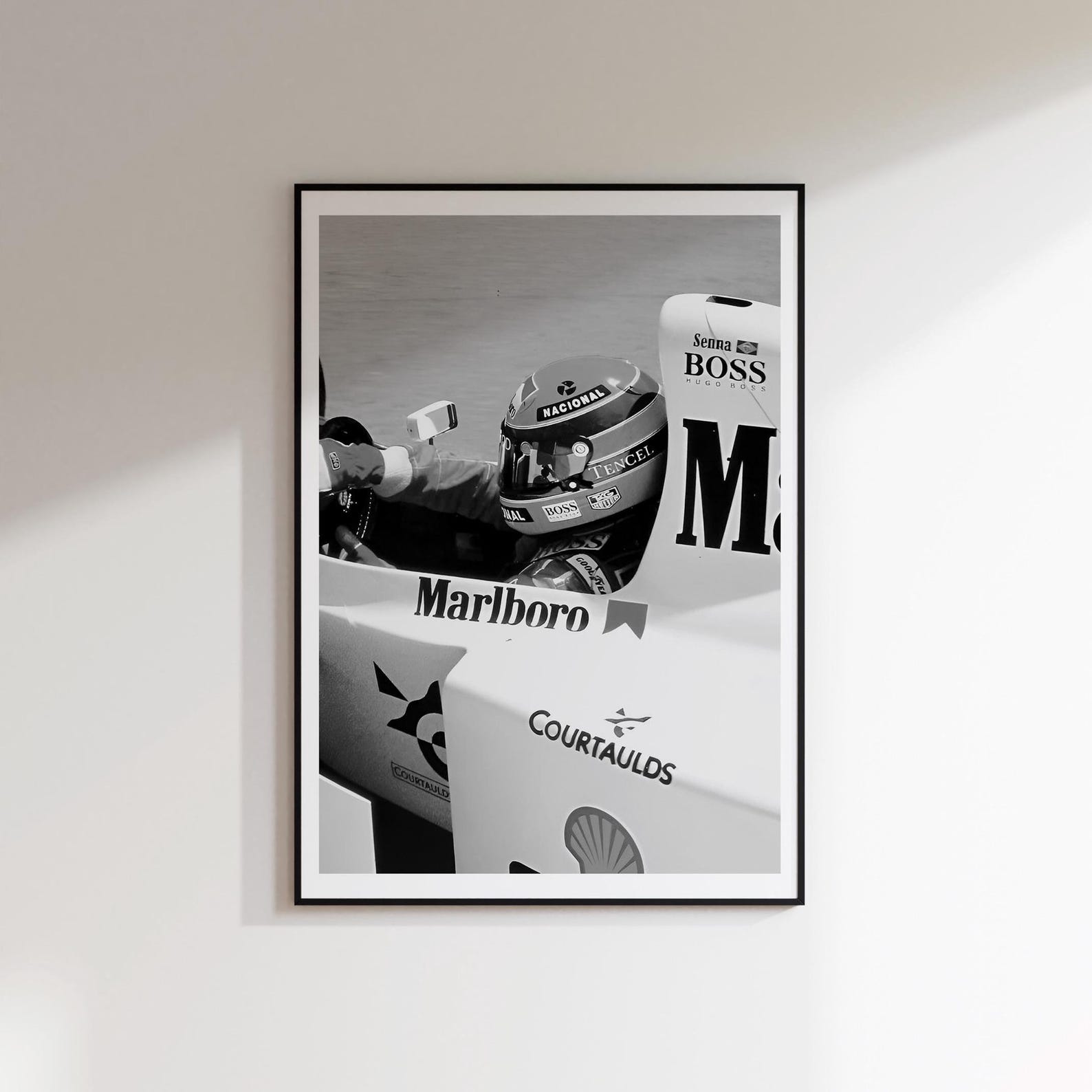 Marlboro - Ayrton Senna Poster,black And White F1 Poster - Image 3
