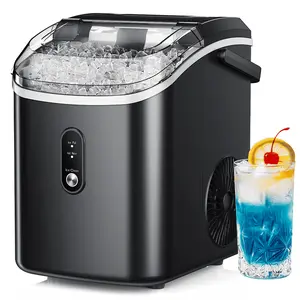 Simzlife Nugget Ice Maker Countertop, 34.9lbs per Day Chewable Pebble Nugget Ice Machine with Touch Screen for Home, Kitchen, Office, Stainless Steel, Black