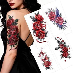 4 Sheets Rosa Temporary Tattoos for Women Girls Body Arm Back, Realistic Waterproof Tattoo Stickers for Change Your Look Anytime