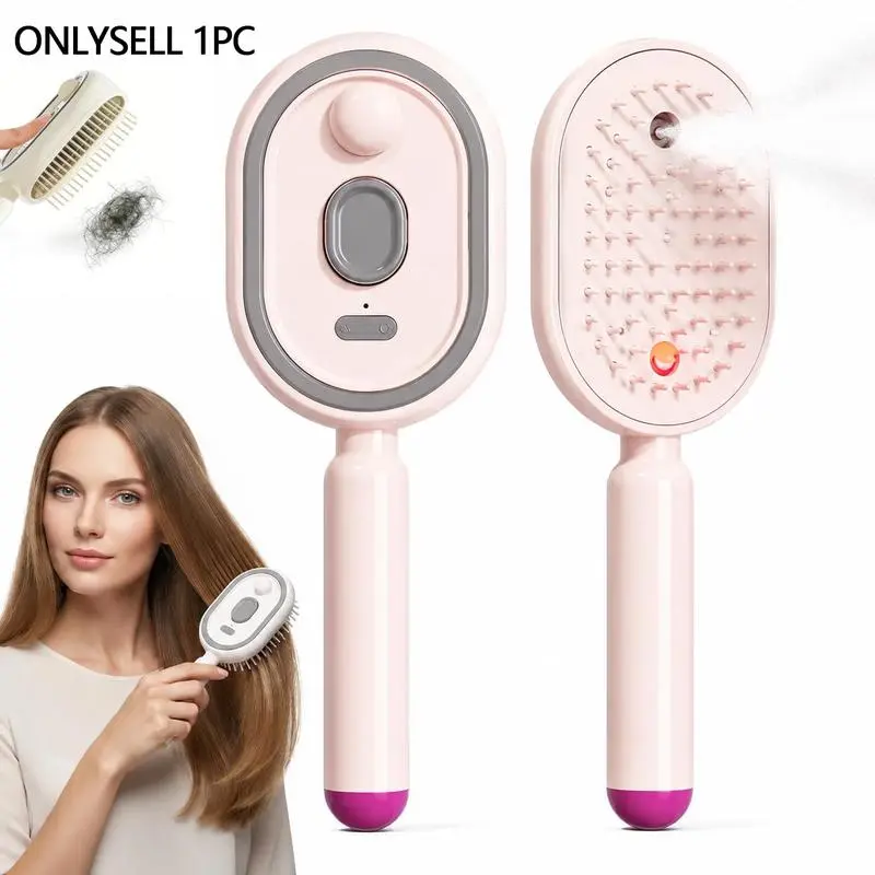 Rechargeable Electric Hair Massage Comb, 3-in-1 Steam & Oil Spray Scalp Brush, Self-Cleaning Anti-Static Detangling Air Cushion Comb[Essential oil not included]