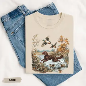 Retro Boykin Spaniel Retrieving Mallard Ducks T Shirt, 90s Vintage Cute Dog Breed Hunting Outfit, Boho Unisex Crewneck Tee