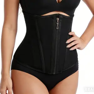 Women's Black Mesh-Style Body-Hugging Dress with High Compression Waistband Zipper Closure for Daily Wear & Workout