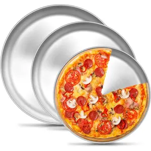 Pizza Pan, 9 Inch, 10 Inch, 12 Inch Stainless Steel Pizza Pans Set, 3 Sizes Round Pizza Oven Baking Serving Plate Tray for Pizza Pie Cookie,  & Heavy Duty, Dishwasher Safe
