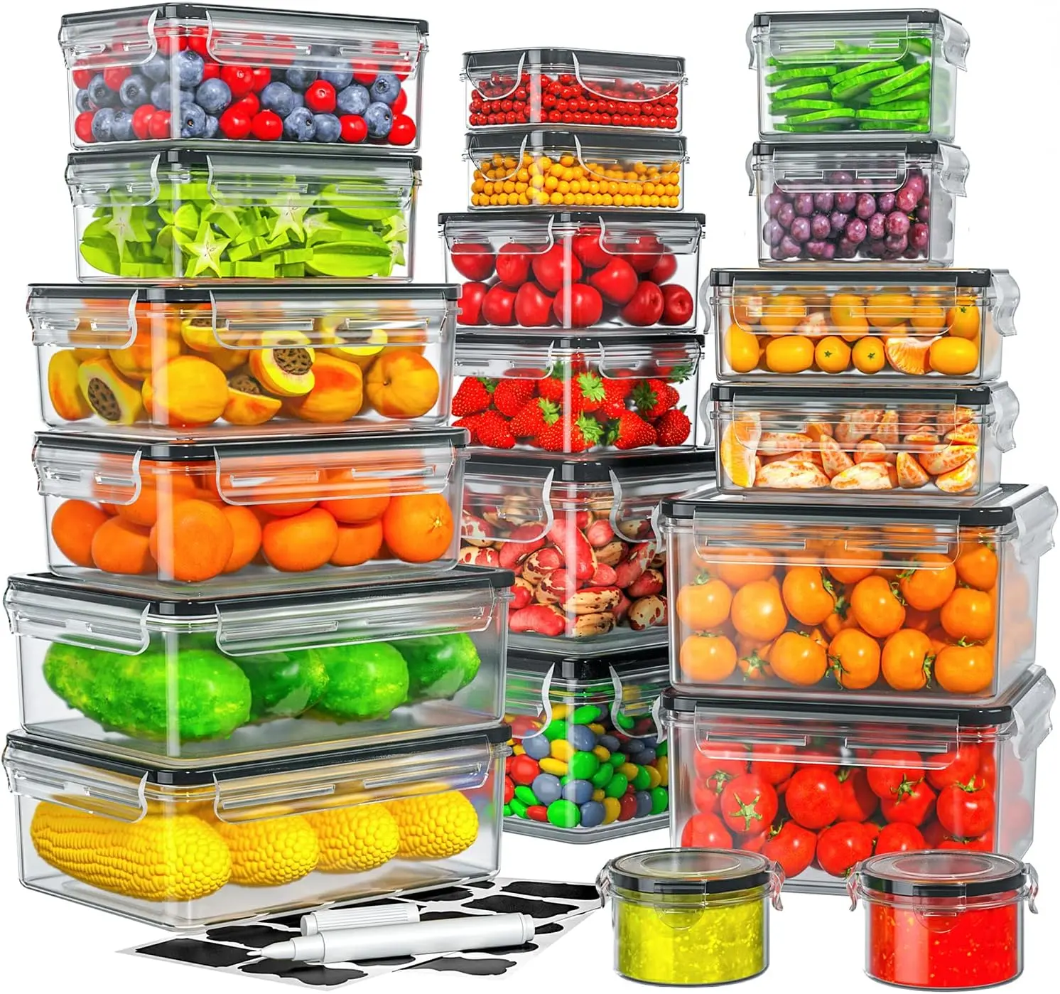 40PCS Rectangular Airtight Food Storage Set (20 Containers & 20 Airtight Lids) - Transparent Plastic Lidded Set, Leakproof Reusable Meal Prep Containers, Dishwasher-Safe Home Organizer Storage Bins