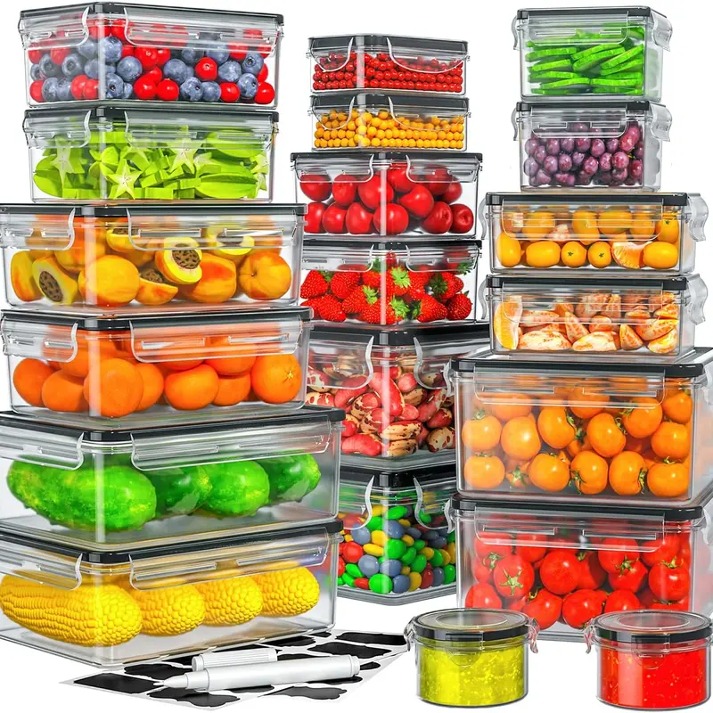 40PCS Rectangular Airtight Food Storage Set (20 Containers & 20 Airtight Lids) - Transparent Plastic Lidded Set, Leakproof Reusable Meal Prep Containers, Dishwasher-Safe Home Organizer Storage Bins
