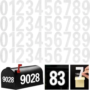 4 Inch 4 Sets Reflective Waterproof Vinyl White Self-adhesive House Address Numbers Stickers for Outside Mailbox Door Signs Trucks (0-9)