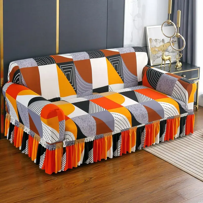 Geometric Pattern Sofa Cover, 1 Count Modern Elastic Sofa Slipcover with Tassel Decor, Dustproof Sofa Protector for Home Living Room, Home Decor, Decorative Sofa Cover, Couch Cover, Sofa Covers Washable
