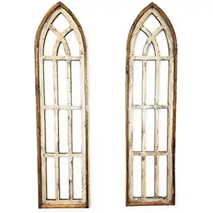 48" Farmhouse Wooden Wall Window Arches Set of 2 -Rustic Cathedral Wood Window- The White Waters