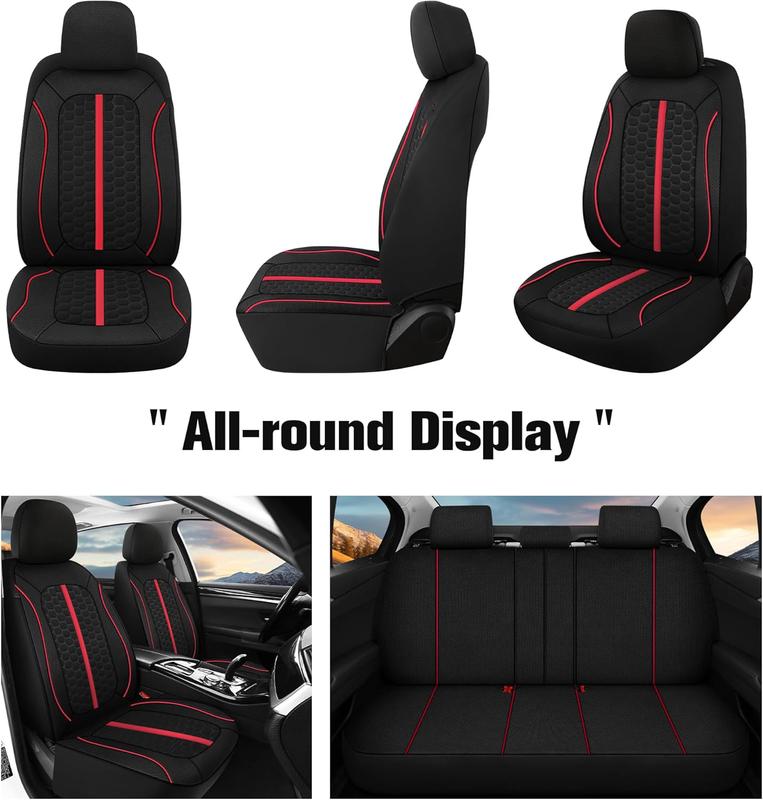 Car Seat Covers For 5 Seats, Full Set Universal Seat Covers for Cars, Flat Cloth Auto Seat Air Mesh Design Protectors, Car Interiors Fit For Nissan /Honda /Accord/Civic /CRV /Hrv /Kia /Sorento /Toyota /Corolla /4Runner /Camry /Hyundai /Mazda