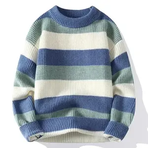 Men's Striped Sweater O-Neck Casual Knit Pullovers Fashion Long Sleeve Knitted Sweater Men Autumn Winter Warm Y2K Knitwear Tops Menswear Wool