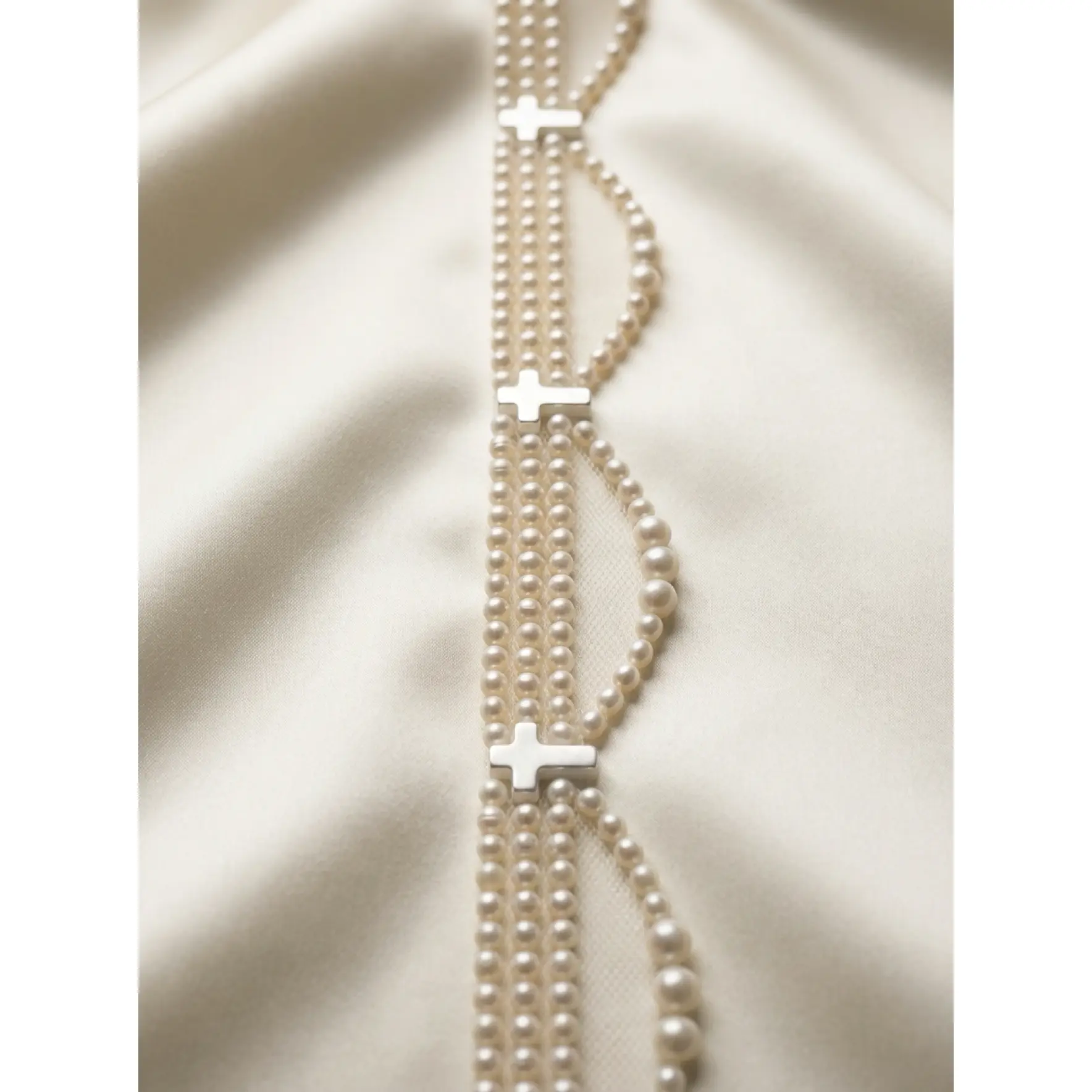 Faux Pearl Cross and scallops Trim – Self Adhesive Pearl Lace For Baptism, Communion Dress, and religious events trim. Made in USA