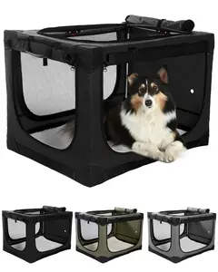 Collapsible Travel Dog Crate, 24IN Portable Soft Dog Kennel for Small Medium Pets up to 30 lbs, 4-Door Foldable Travel Crate with Durable Mesh & Storage Bag, Black,multi-pet home