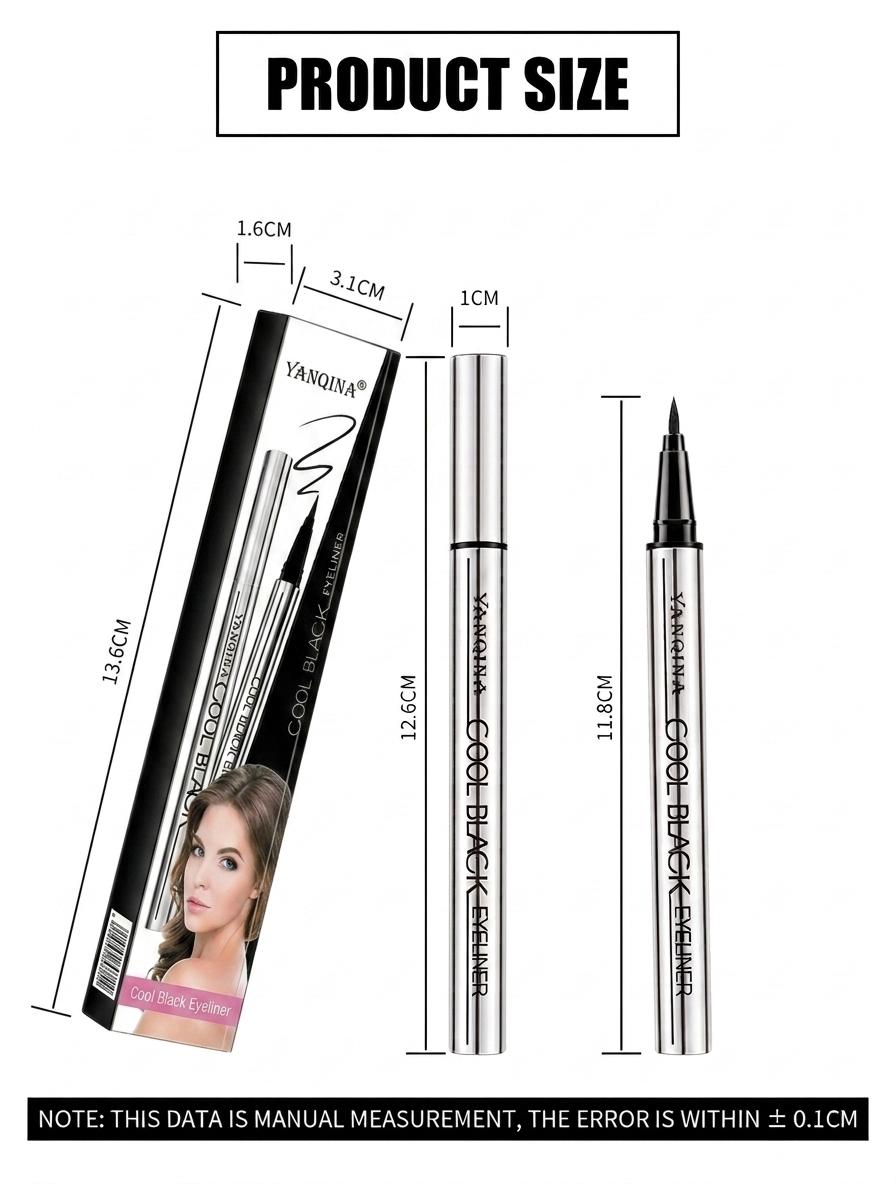 YAN QI NA Cool Black Liquid Eyeliner Pen Waterproof Ultra-Fine Tip Anti-Smudging Wing Lines Precise Application Friendly for Beginners