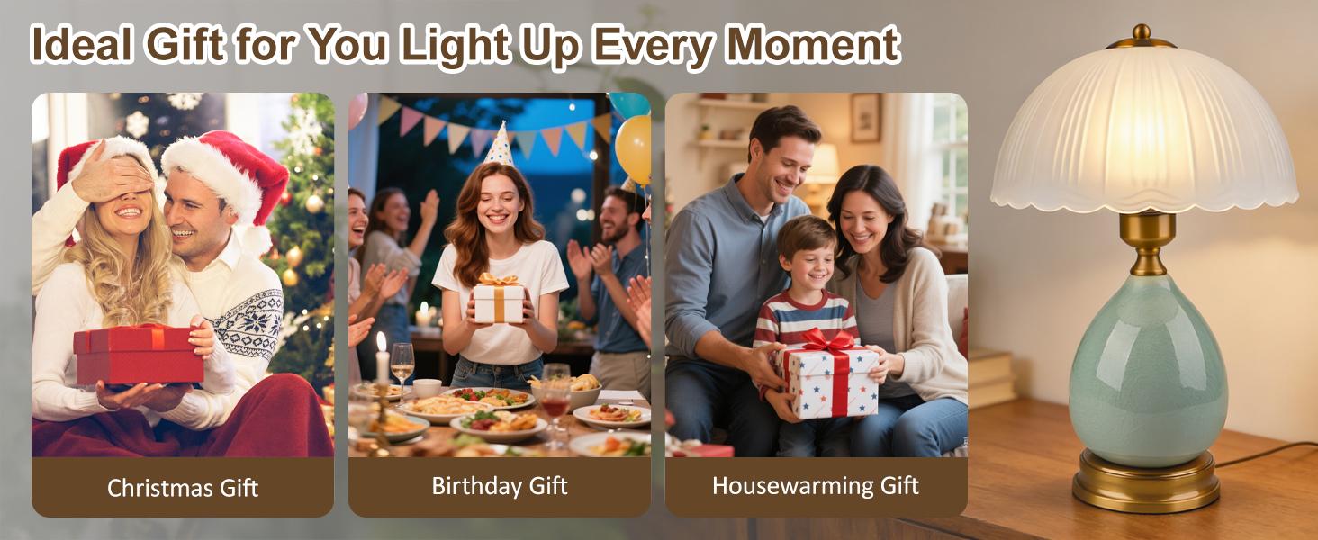 Table Lamps Ceramic Retro Lamp for Living Room,16.73" Modern Bedside Nightstand Traditional Lamps, Classic Chinoiserie Green Glass Lamp for Home (French Country)