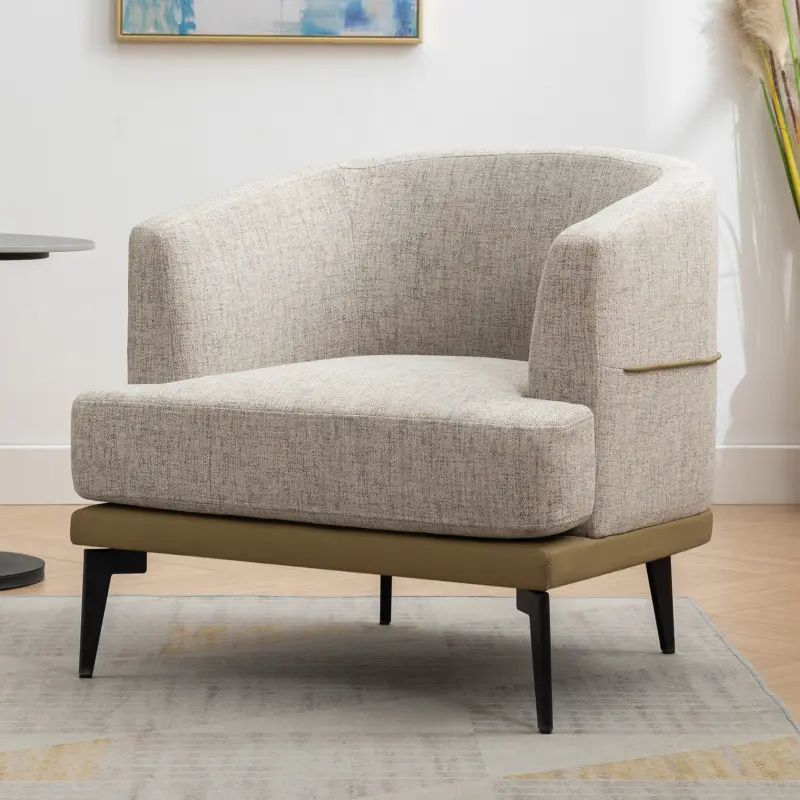 (High end high-quality new style chair,sofa furniture)Modern Two-tone Barrel Fabric Chair, Upholstered Round Armchair for Living Room Bedroom Reading Room, Mustard Green