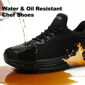 PEAKVIP Wide Non Slip Work Shoes for Men with Arch Support Cushioned Food Service Orthopedic Sneakers Slip on Waterproof Oil Resistant Chef Walking Footwear for Kitchen Restaurant
