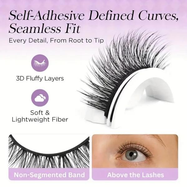 3 Pairs Self-Adhesive False Eyelashes No Glue Needed Natural Wispy Voluminous 3D Curly Faux Mink Reusable Cluster Lashes For Day Party Adults Makeup Cosmetic, cat lashes, Perfect Holiday Gift, Christmas Gift