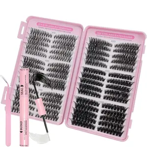 560 Cluster False Eyelash Extension Set DIY Eyelash Extensions 30+40+50+60+80+100D Eyelash 30P-100PRO 30 Rows Long and Thick False Eyelash+Eyelash Double Head Adhesive+Eyelash Clip