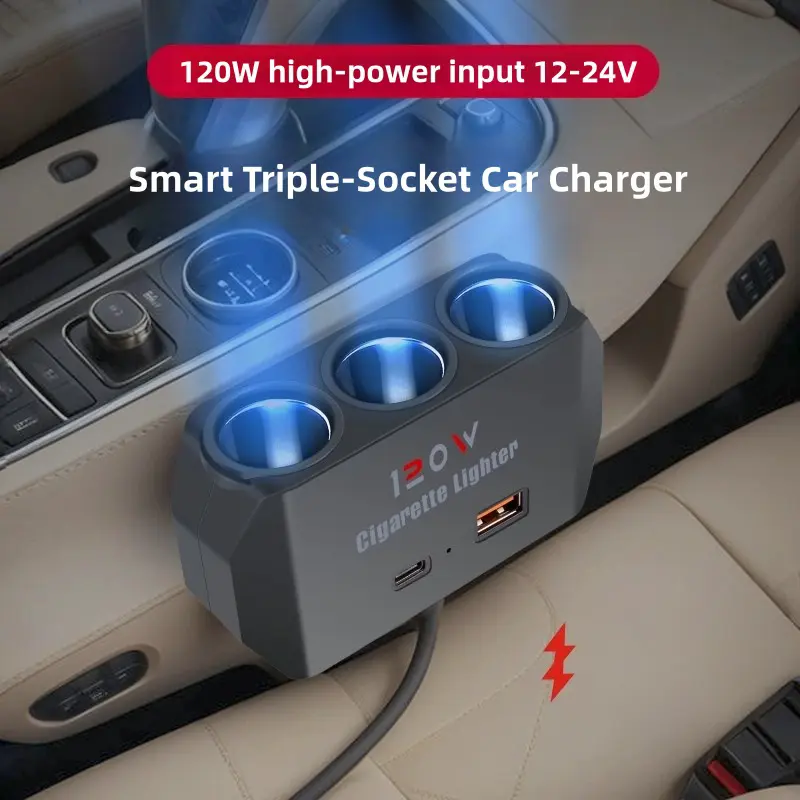 multi socket car cigarette lighter 5-in-1 Cigarette Lighter Splitter with 120W Power Output, 3-Socket Car  Charger Adapter with