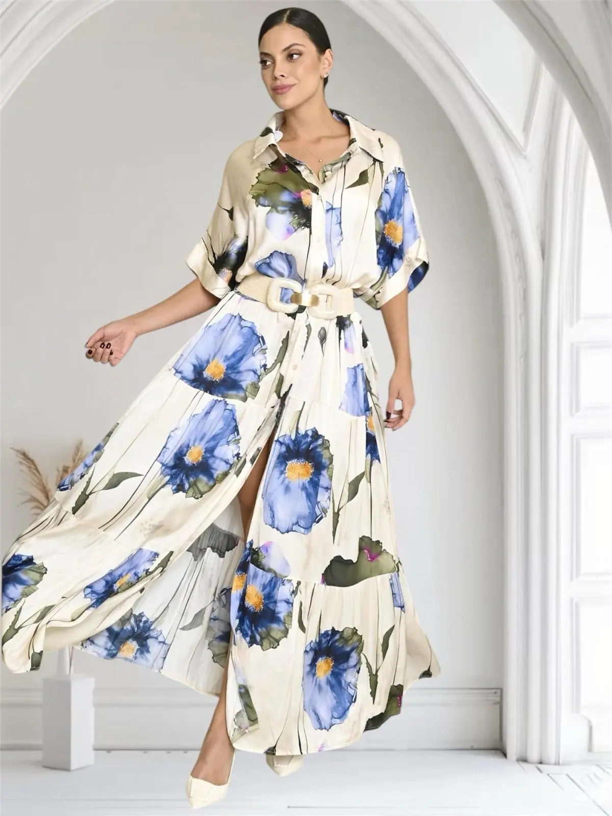 Satin Floral Italian Dress