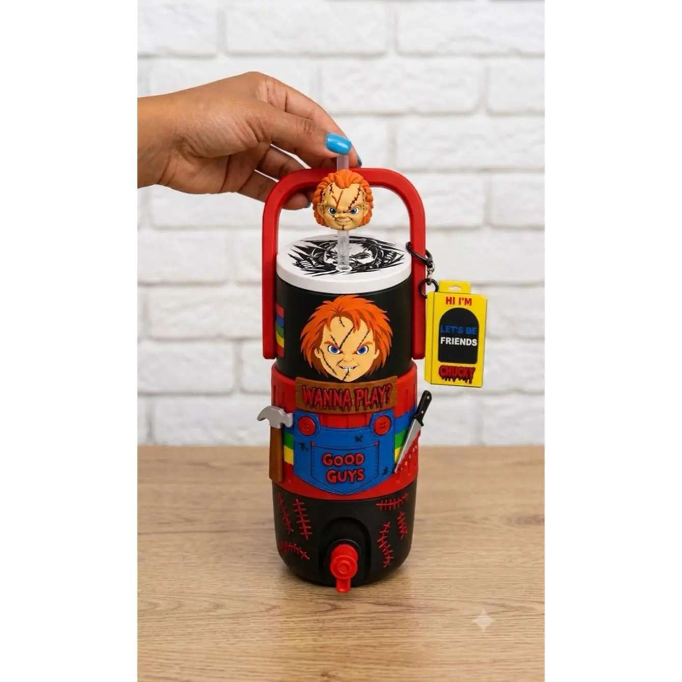 Chucky Can Holder 12oz - Halloween Summer Privacy Drink Holder with Chucky Design and Red Handle