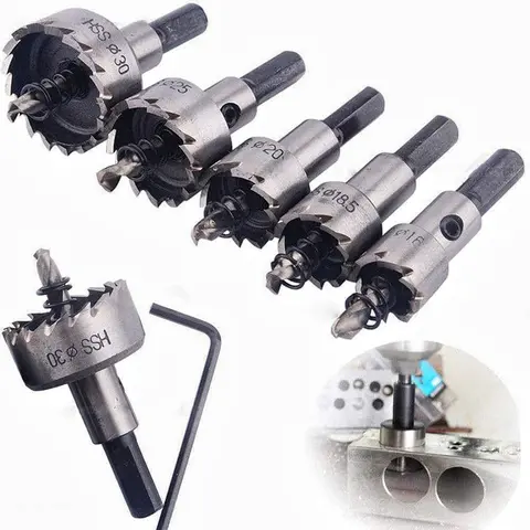 5pcs Durable Hole Saw Kit  - No-Wear Cutting,Heat-Resistant Blades Drill Clean Holes in Steel, Iron & Stainless Steel Without Blunting,Professional Metal Hole Saw Set