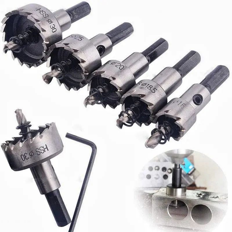 5pcs Durable Hole Saw Kit - No-Wear Cutting,Heat-Resistant Blades Drill Clean Holes in Steel, Iron & Stainless Steel Without Blunting,Professional Metal Hole Saw Set